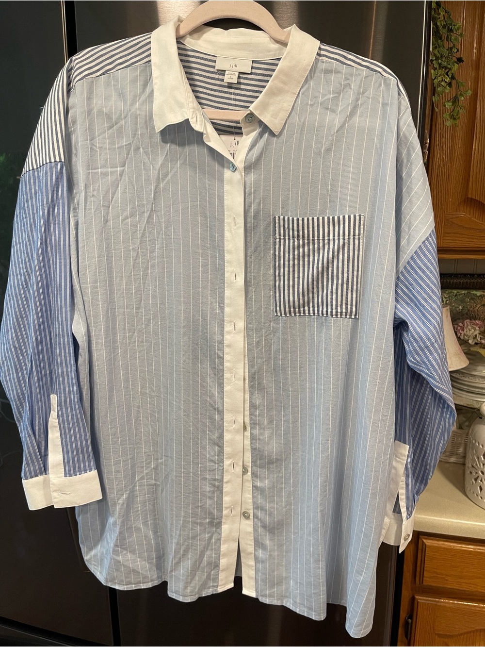 J. Jill Light Blue and White Striped Button-Down Shirt - NWT